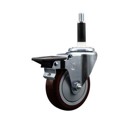 Service Caster 4'' Maroon Poly Swivel 7/8'' Expanding Stem Caster with Brake SCC-EX20S414-PPUB-MRN-PLB-78